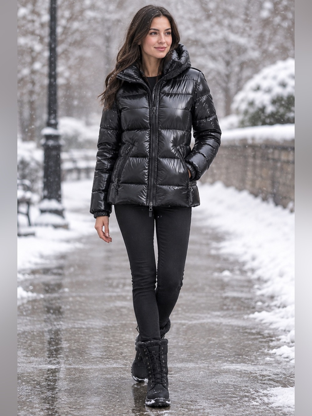 SAM. NewYork woman Black Puffer Jacket USED
